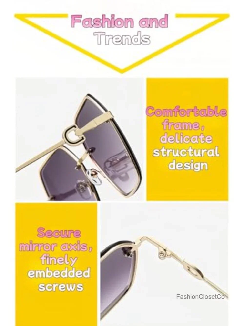 Frameless Square Sunglasses UV400 Gradient Lens Lightweight for Women Driving